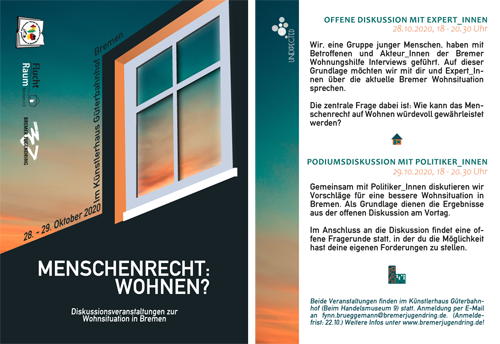 Grafik: Flyer für die Veranstaltung Menschenrecht Wohnen am 28. und 29. Oktober 2020